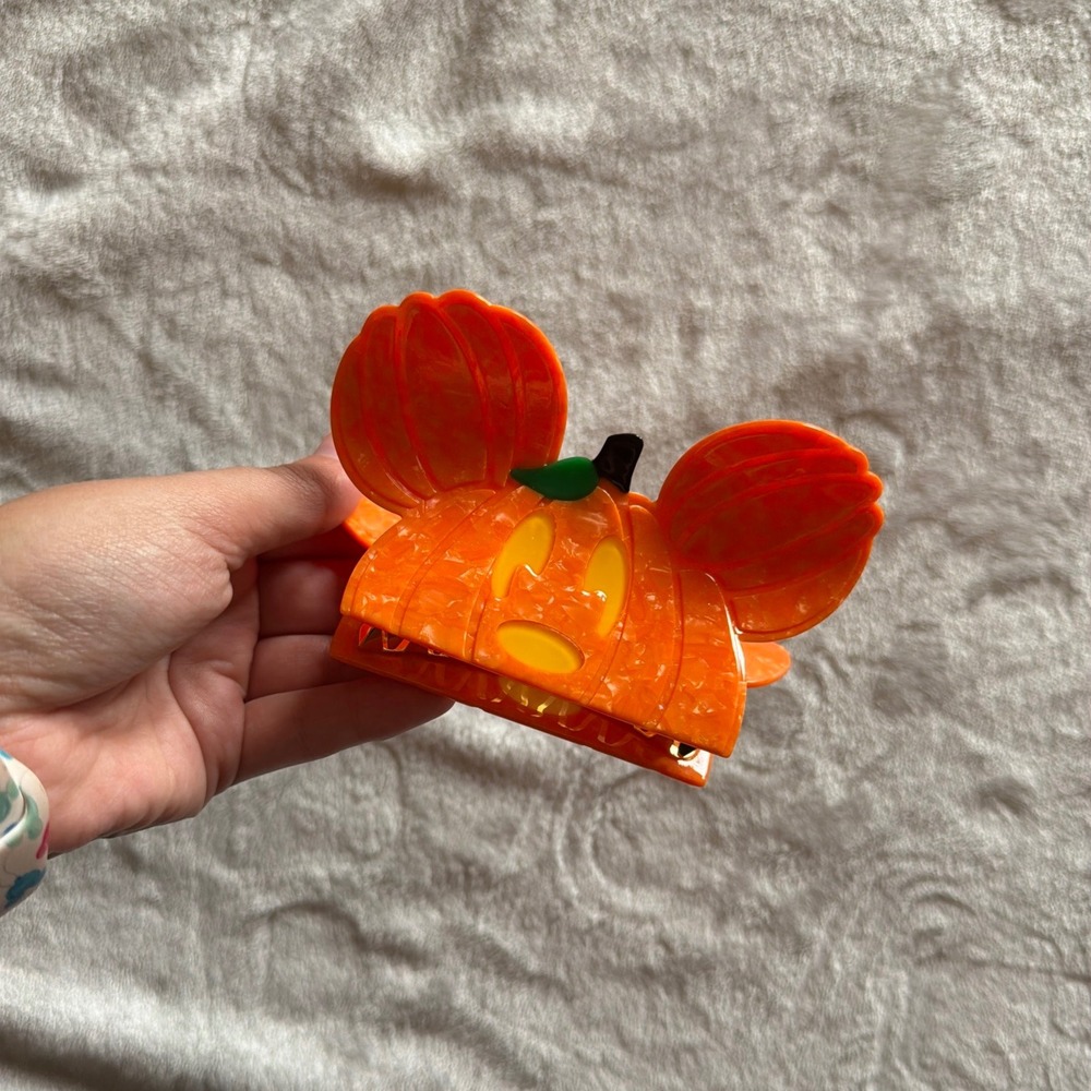 Mickey Mouse Pumpkin Halloween Orange Hair Claw Clip Jack O Lantern Ears - V0216